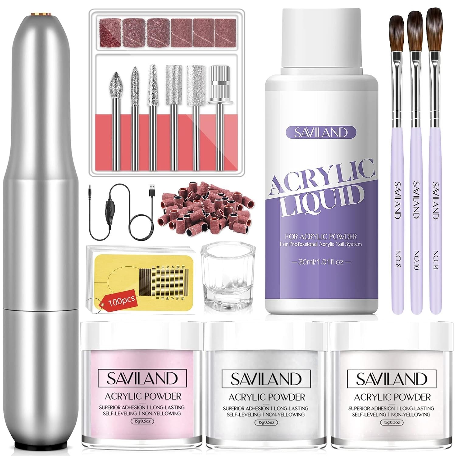 Beginner-Friendly Acrylic Nail Kit with Drill: 100 Forms & 3 Colors Included