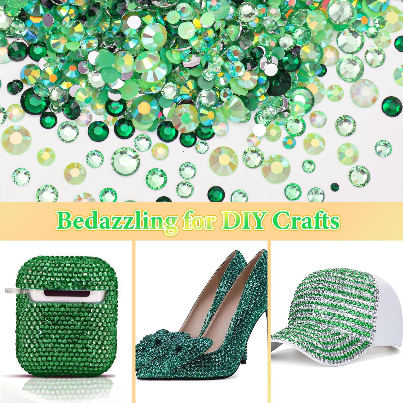 15000 Pcs Green Resin Rhinestones for Crafting, Flatback 2-6 mm Gems Jelly Rh…