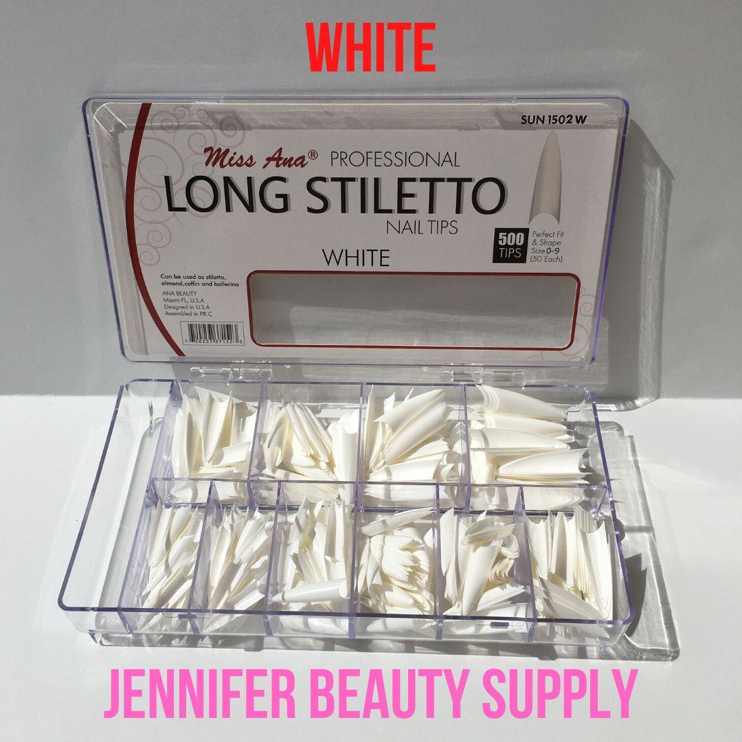500 PCS LONG CLEAR STILETTO BALLERINA COFFIN NAIL TIPS 10 SIZES IN BOX