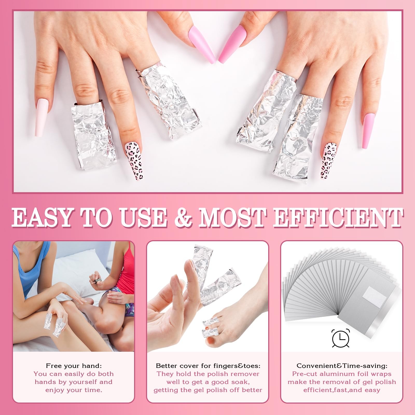 BOMOQING 200PCS Foil Nail Wraps for Acrylic Dip Powder Removal, Gel Silver
