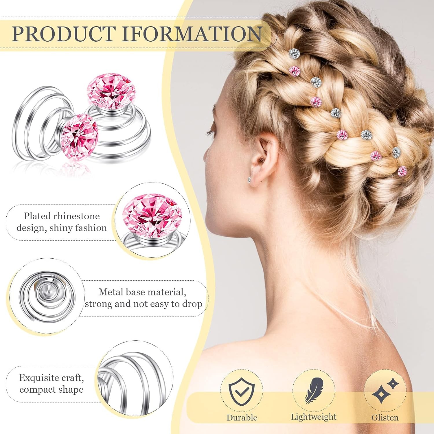 72 Pieces Rhinestone Spiral Hair Pins Blue,White,Green,Red,Silver,Pink,Purple