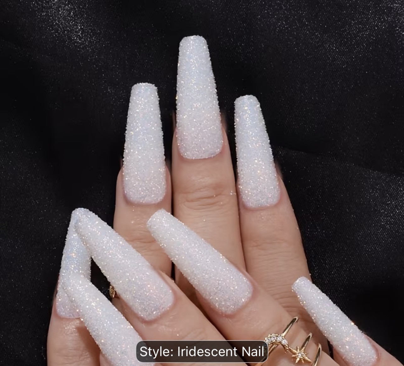 Sparkly 24pcs White Long Coffin Fake Press On Acrylic Nails NIB