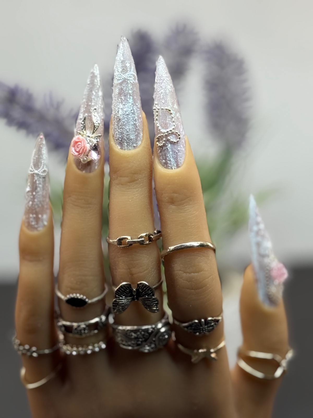 STILETTO XXL Handmade nails matte 3D 10 pcs Frosted design