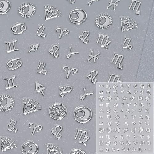 12 Sheets Silver Nail Art Stickers Star Nail Stickers Sun Standard Style-18