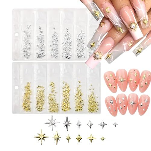 400Pcs Star Nail Charms 3D Gold Silver Star Nail Charms for Nail Art B-13