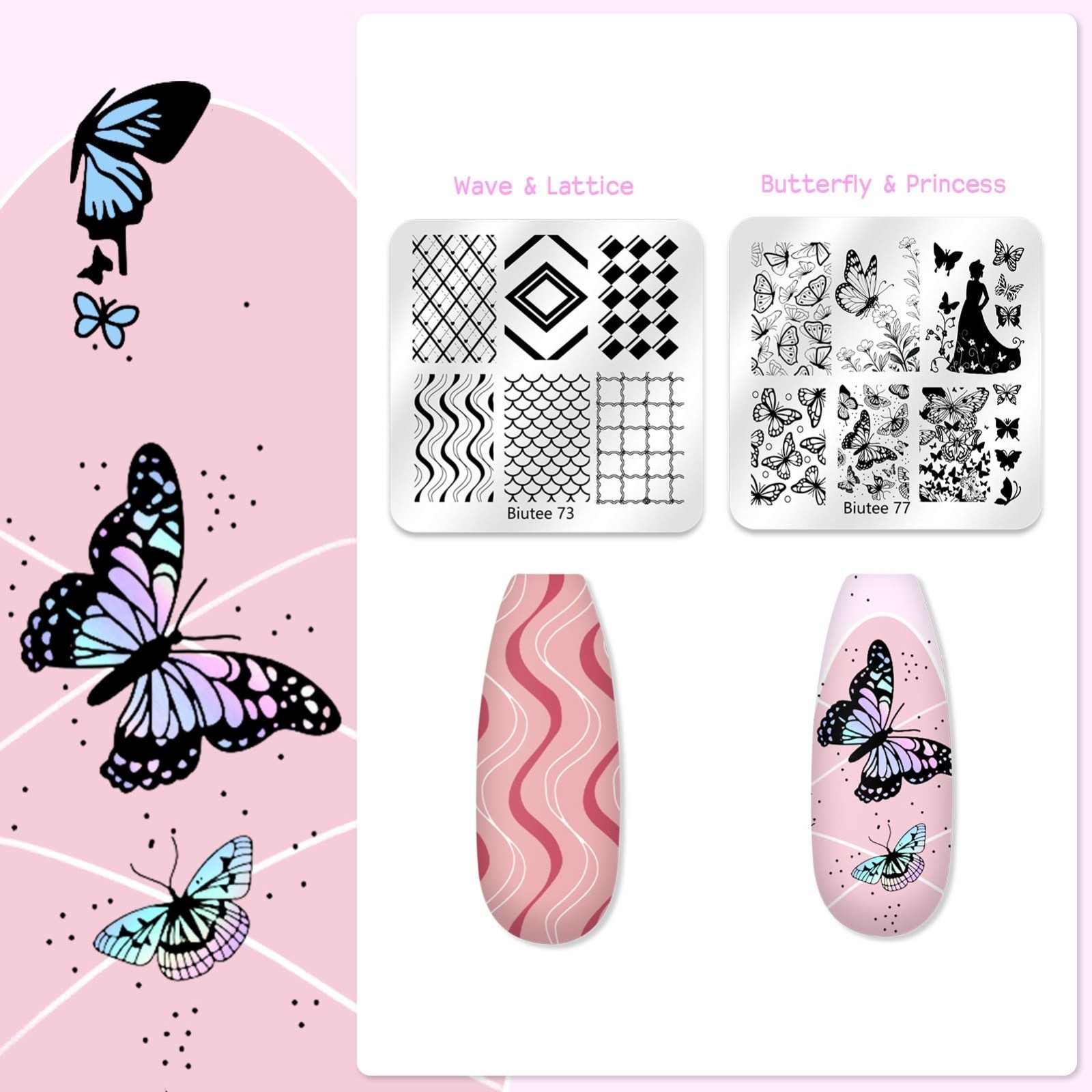 Nail Stamping Kit 12Pcs Plates & 8 Colors Polish Gel | Silicone Stamper & Scrape