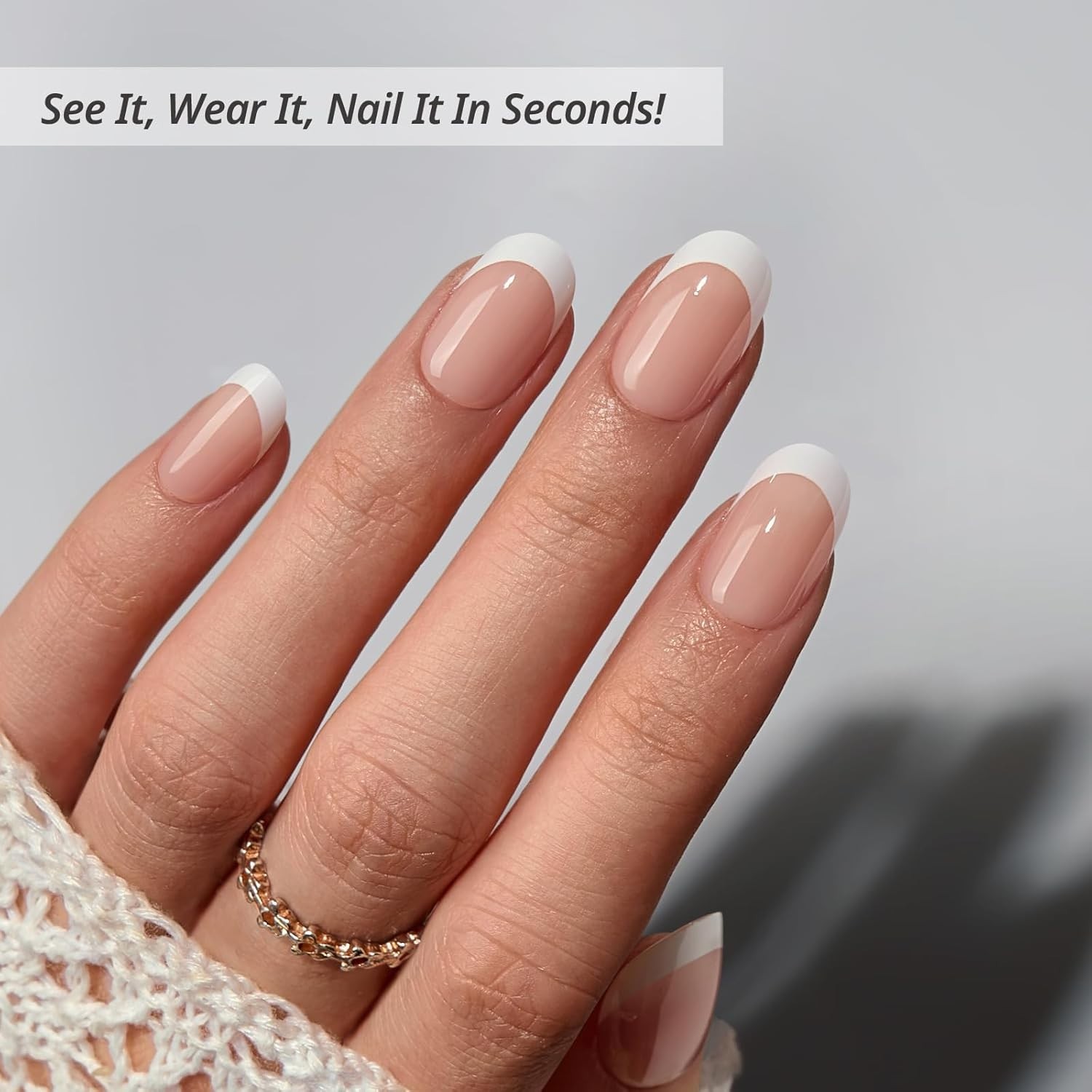 Durable Press On Nails Kit – 30 Piece Chic Twins French Gel Nails for Women