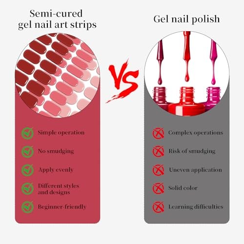 Semi Cured Gel Nail Strips (), 20 Gel Nail Stickers Work with Any Rose Pink