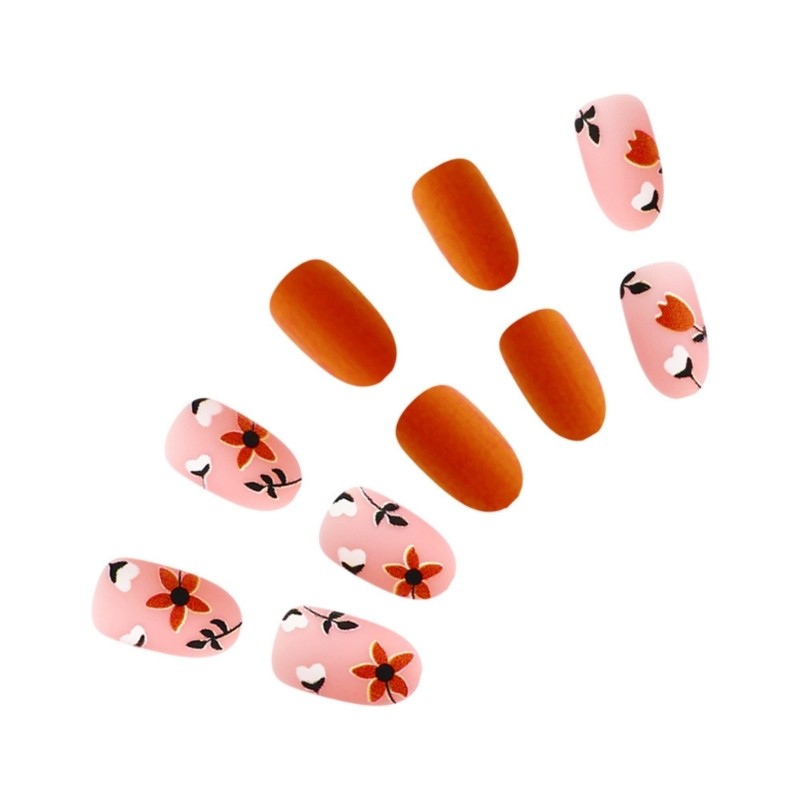 Fall Season Easy to Use Nail Covers with Pumpkin and Floral Patterns False Nail