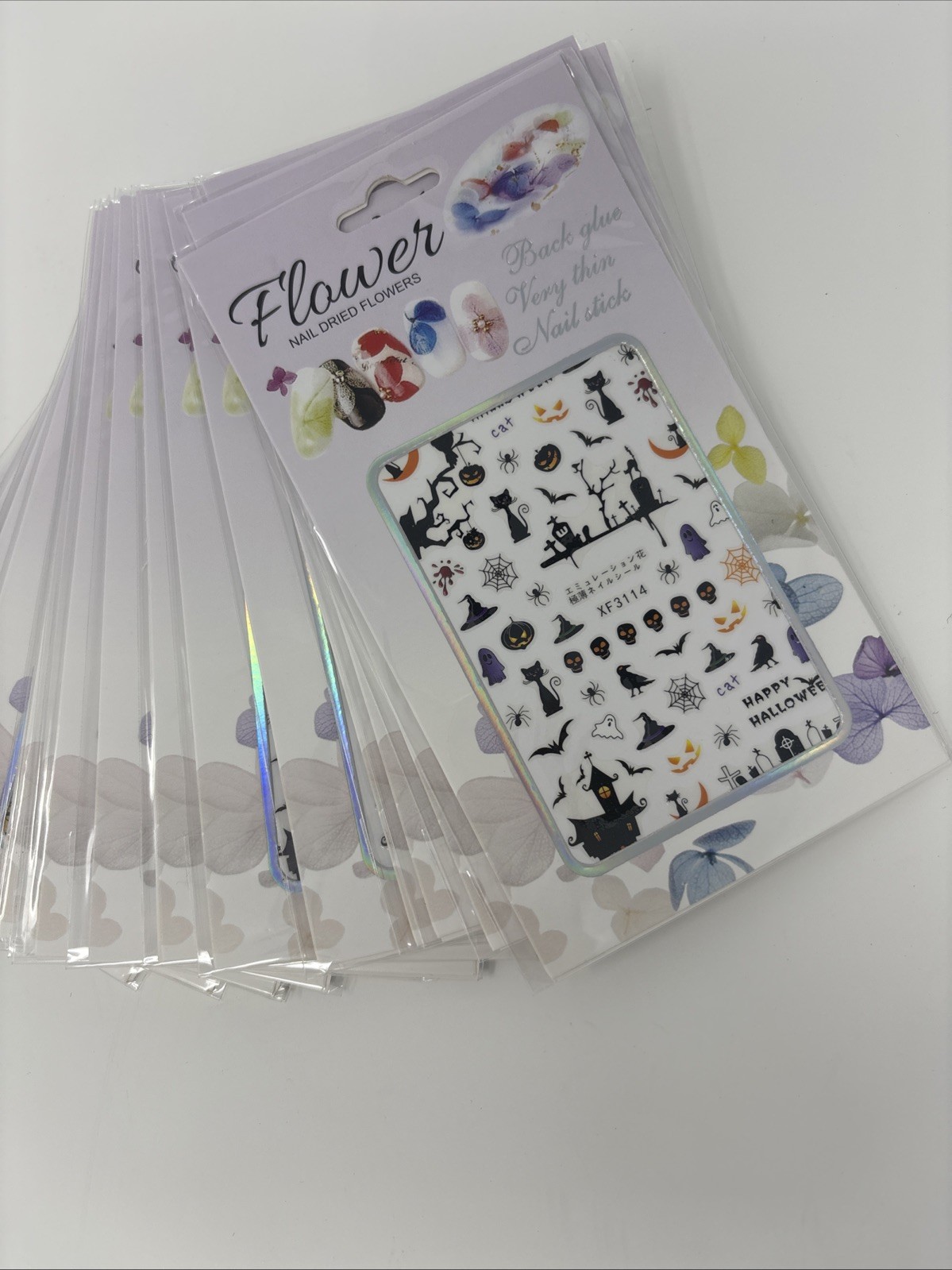 Halloween Nail Art Stickers Black White Spider Web Blood Star French Decals NH30