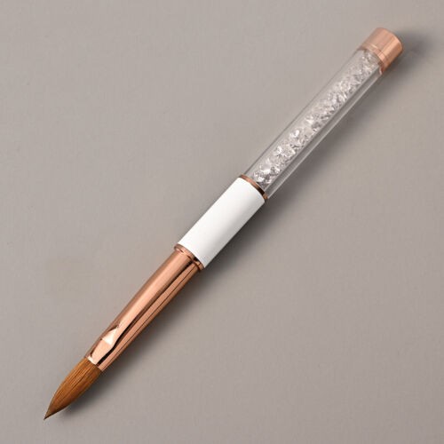 100% Kolinsky Acrylic Nail Brush With Cap White Crystal Handle Size 6-14 CRIMPED