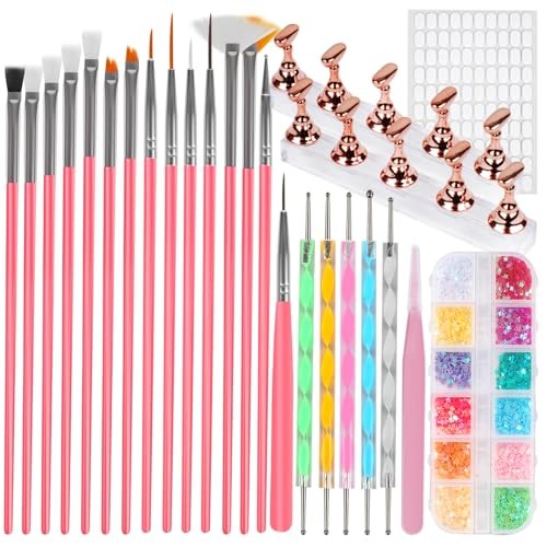 25PCS Nail Art Tools Set, Includes Nail Art Brushes, Nail Stand, Dotting