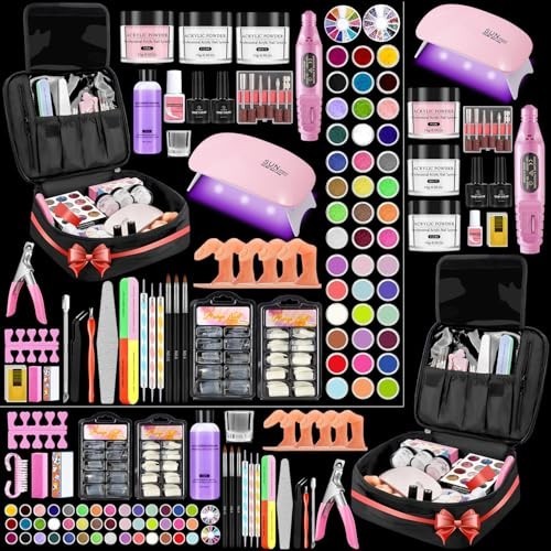 Acrylic Nail Kit for Beginners – 42 Colors Glitter Powder, UV Light, Drill & Org