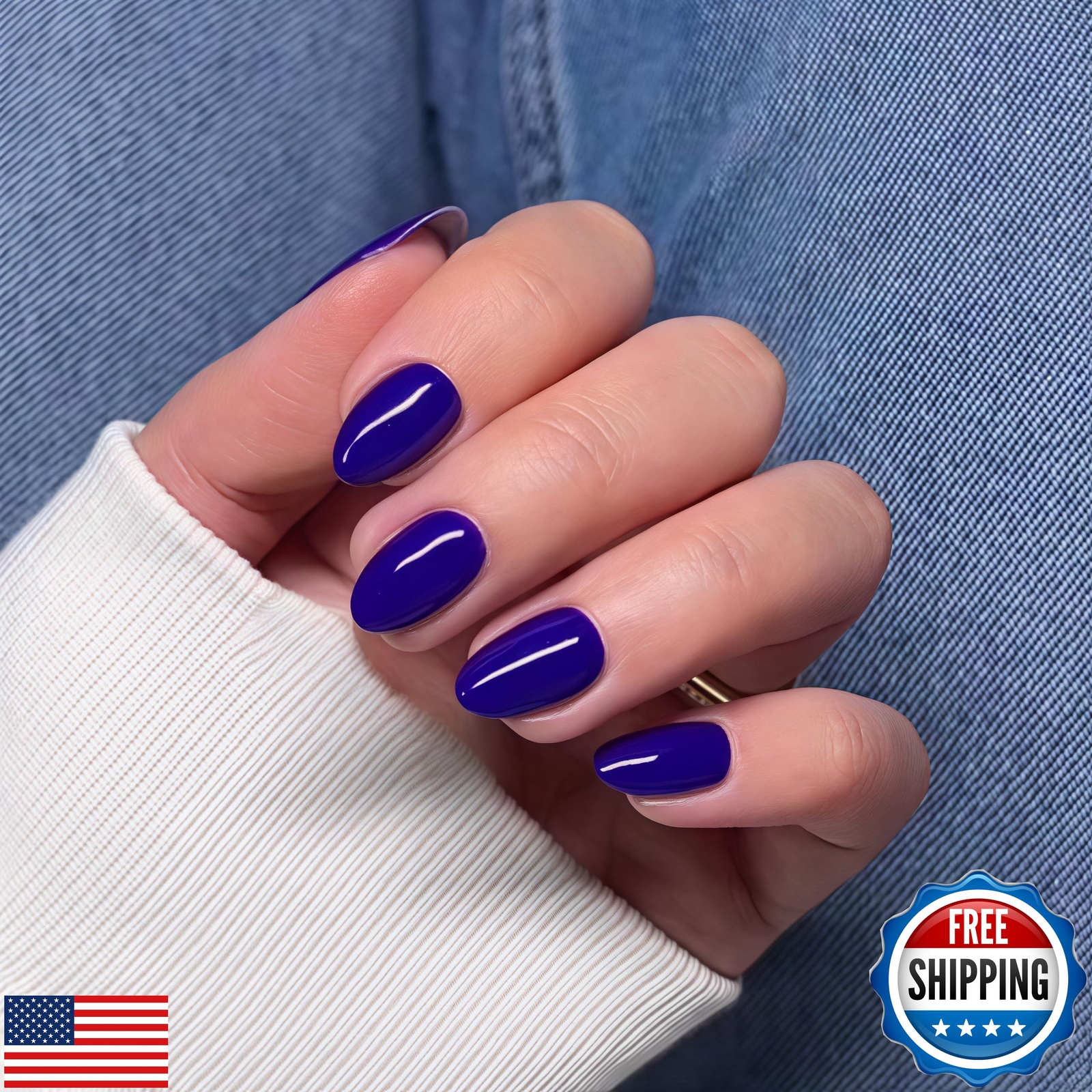 Royal Blue Press on Nails Short Oval Round Nails Glue on SXVME Fall Winter Sh