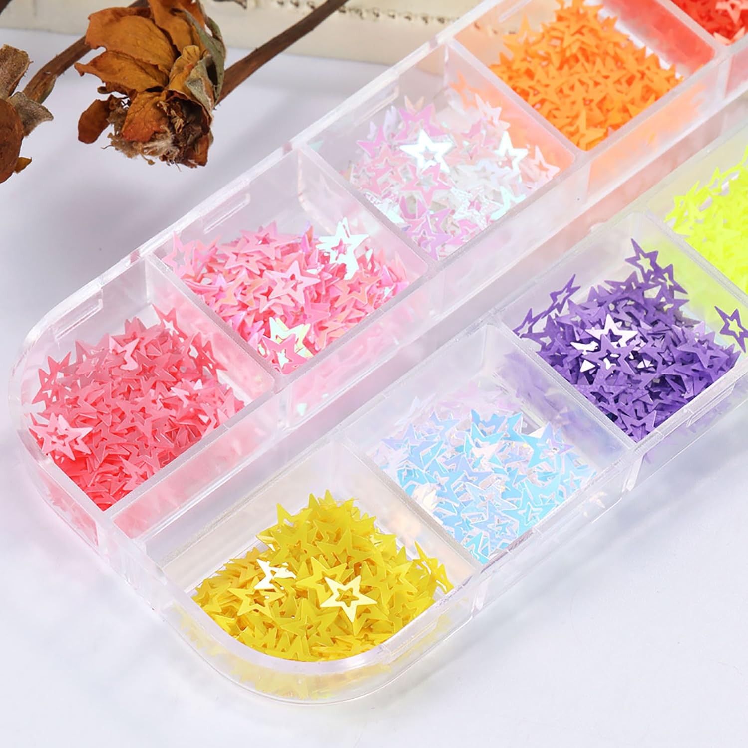 Hollow Stars Nail Art Sequins, 3D Colorful Hollow Five-Pointed Star Nail Glit…