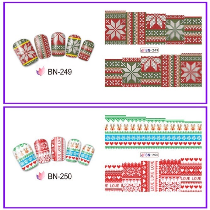 Christmas Nail Art Water Decals: Santa, Snowman, Reindeer(Group 2)