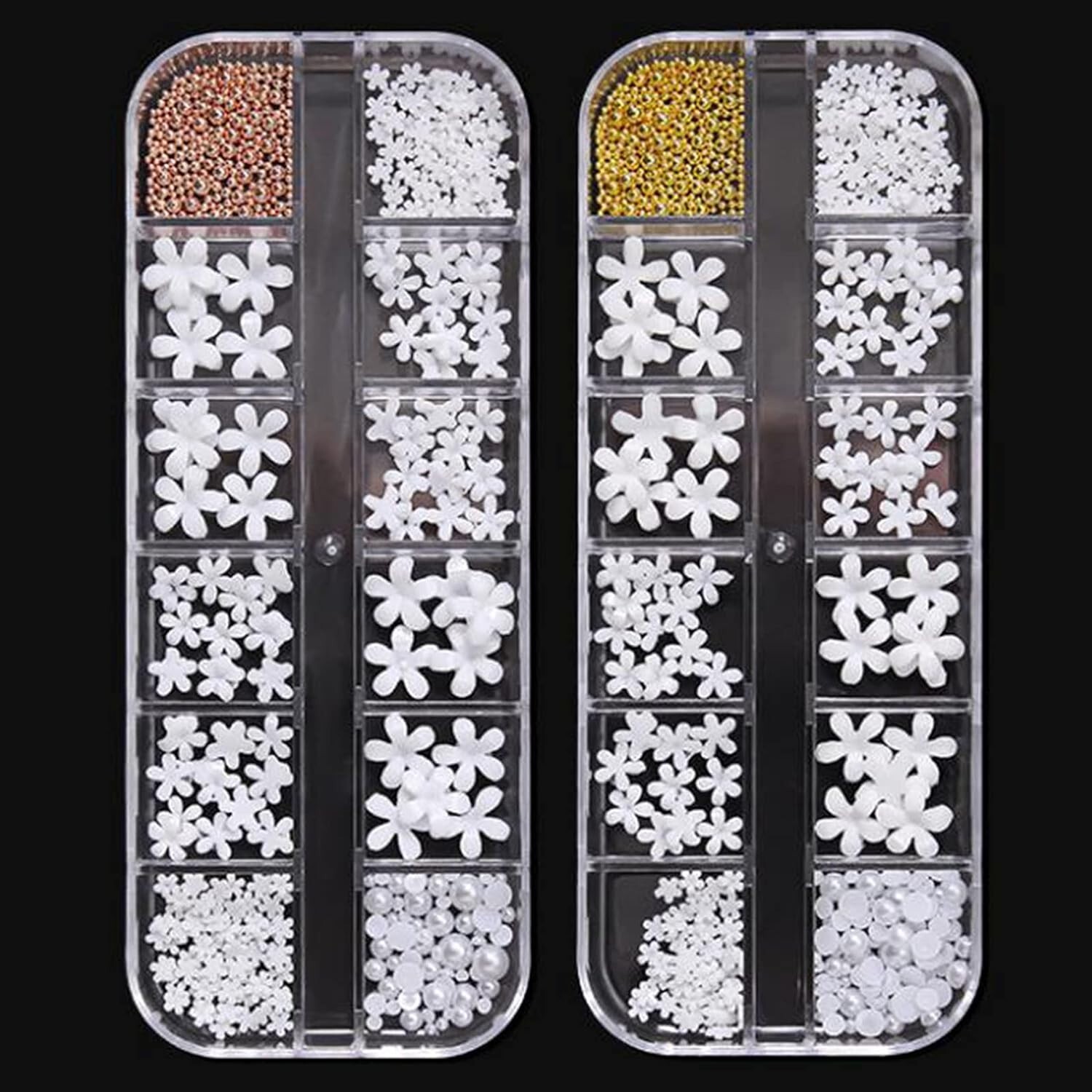 2 Sets 3D Acrylic Flowers Nail Embellishment Nail Decals Floral Pearl Steel Ball