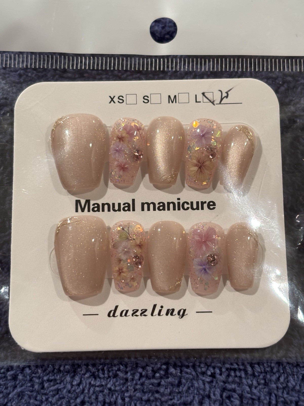 Press-On Nails Medium Length COFFIN. Size Large. 20 Pair