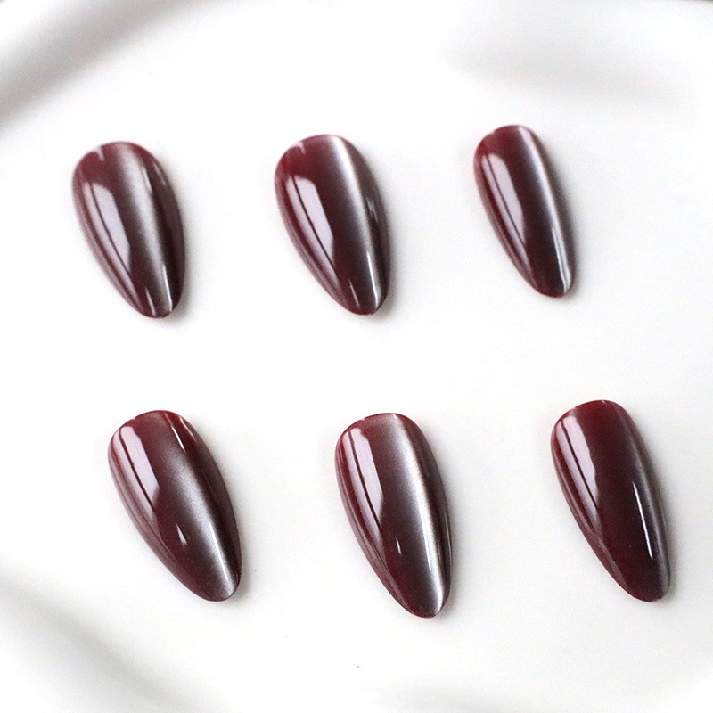 48pcs Almond Press on Nails, Wine Red Glitter Ombre Glossy Elegant Nails