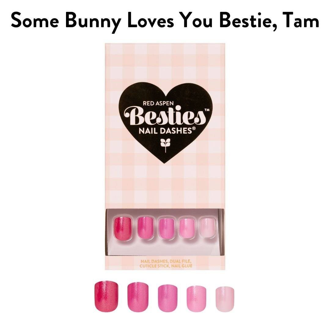 Red Aspen Press On Nails- PETITE-Some Bunny Loves You Bestie- Tam Pink Square