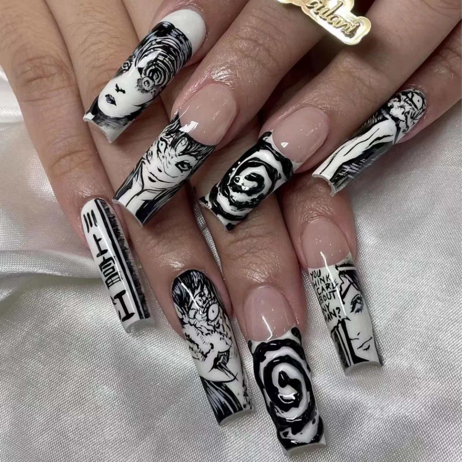 24pcs Halloween Gothic 3D Spider Skull Coffin Press On Nails