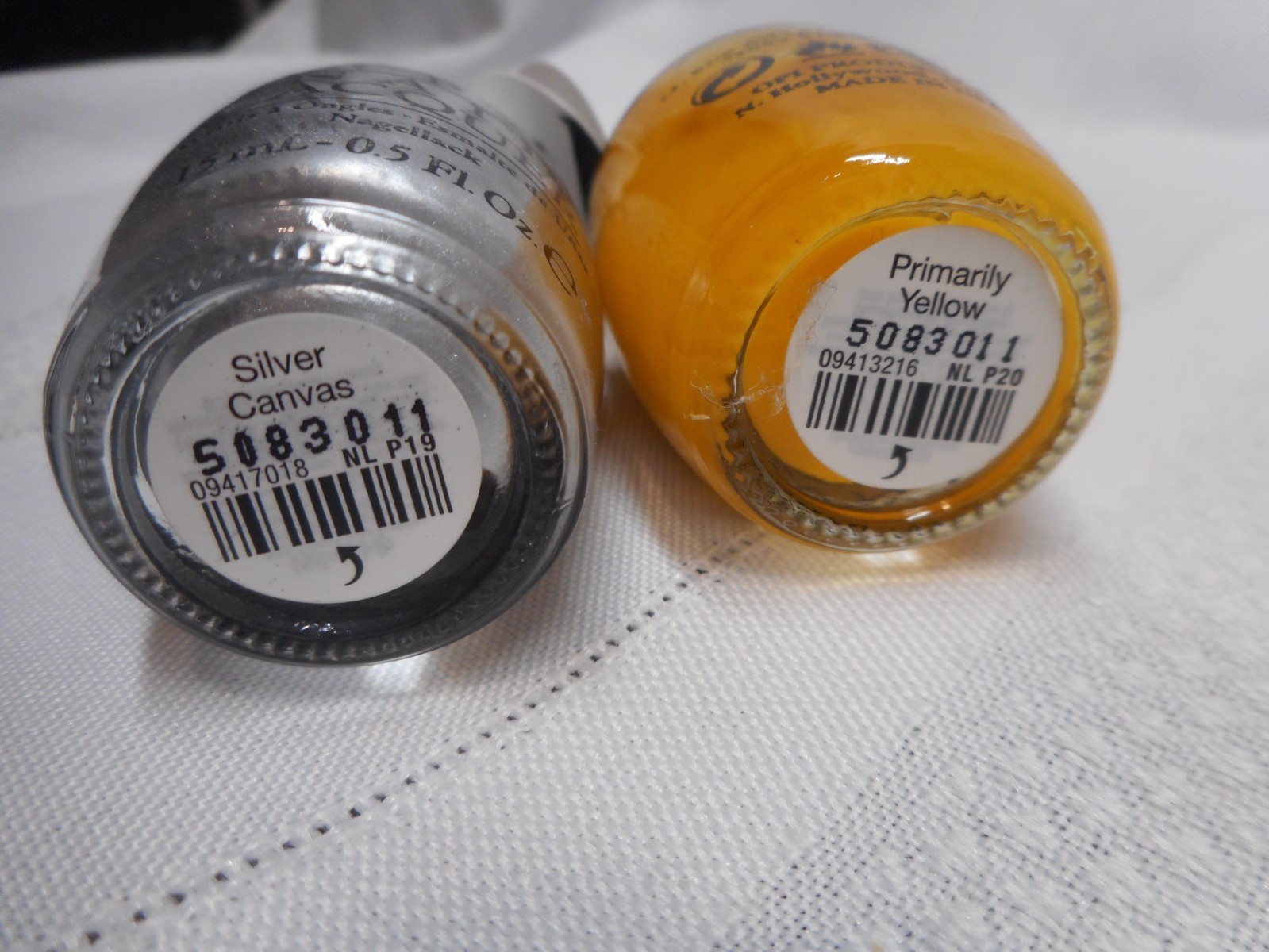 OPI Nail Polish Lacquer Color Paints Silver Canvas and Primarily Yellow