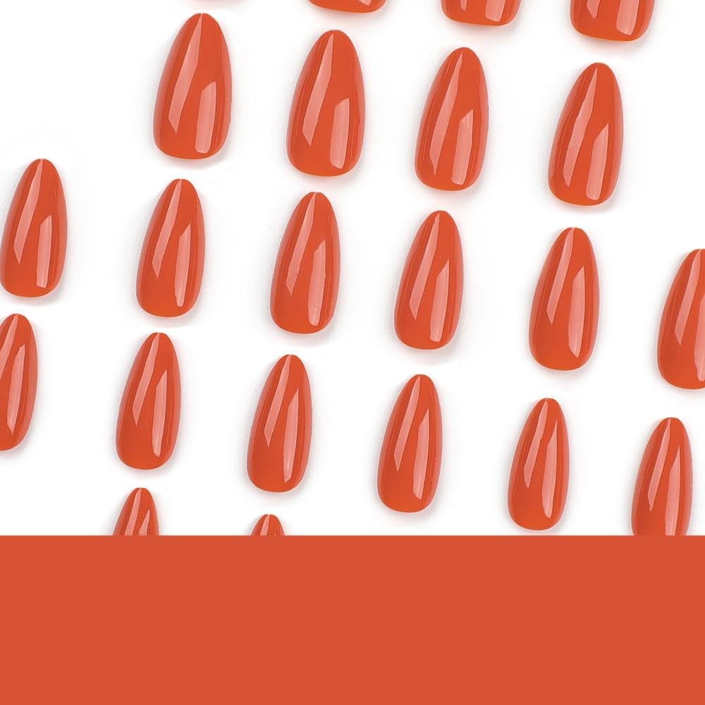 Orange Press on Nails Upgrade Medium Almond Pure Color Acrylic Nails Reusable…