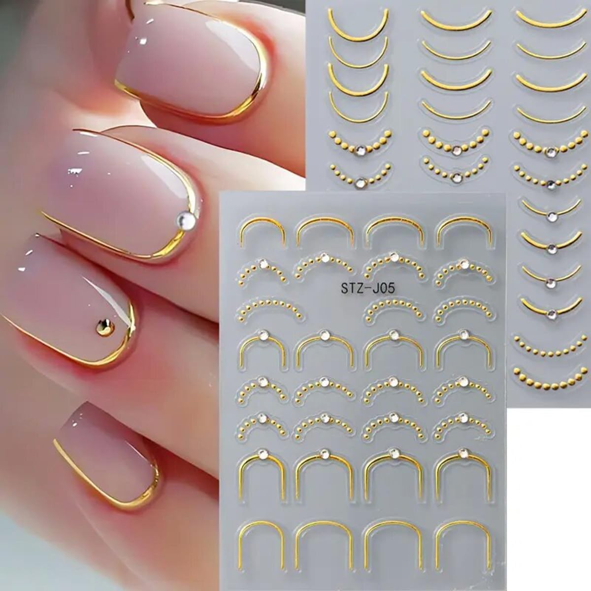 French Line Nail Art Stickers Decals 5D Embossed Tip Gold