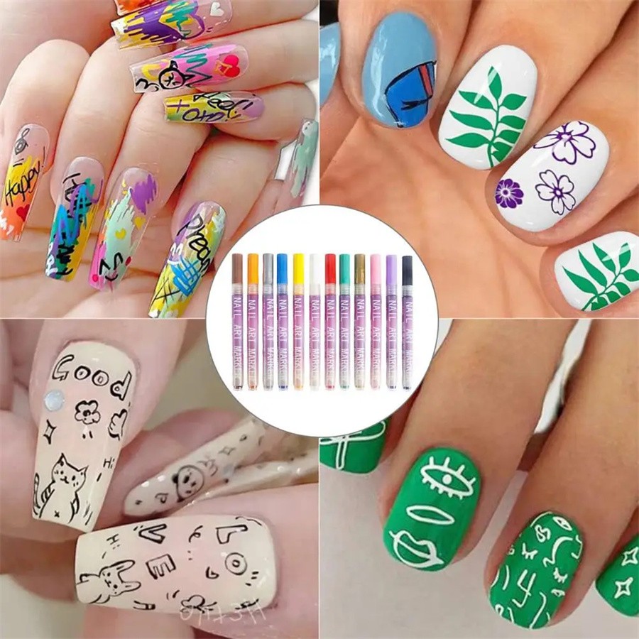 12 Colors Nail Art Pens Set, 2026 New DIY Nail Art Markers Drawing Painting Line