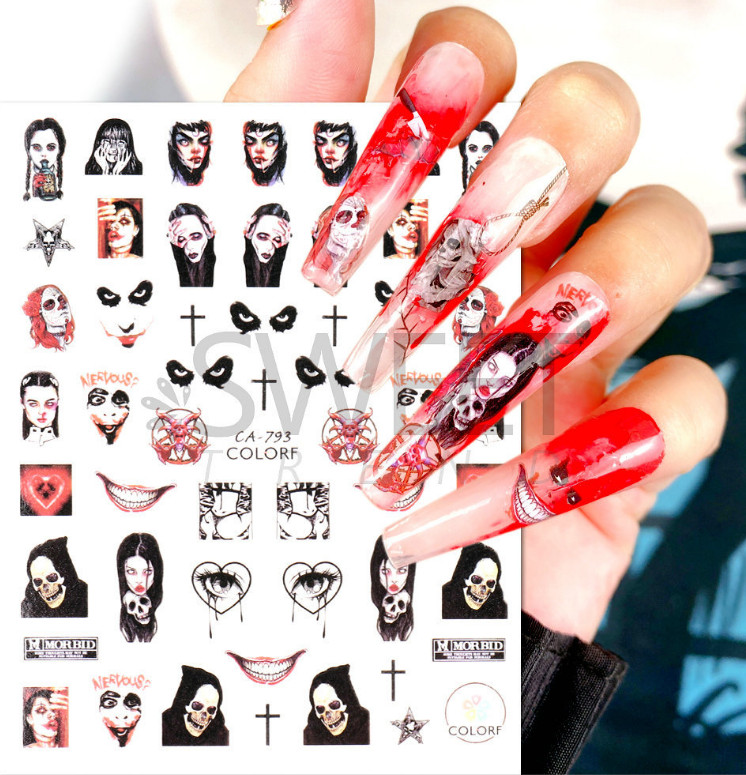 3D Nail Art Sticker Decal Halloween Skull Cross Pumpkin Spider Web Ghost NS41