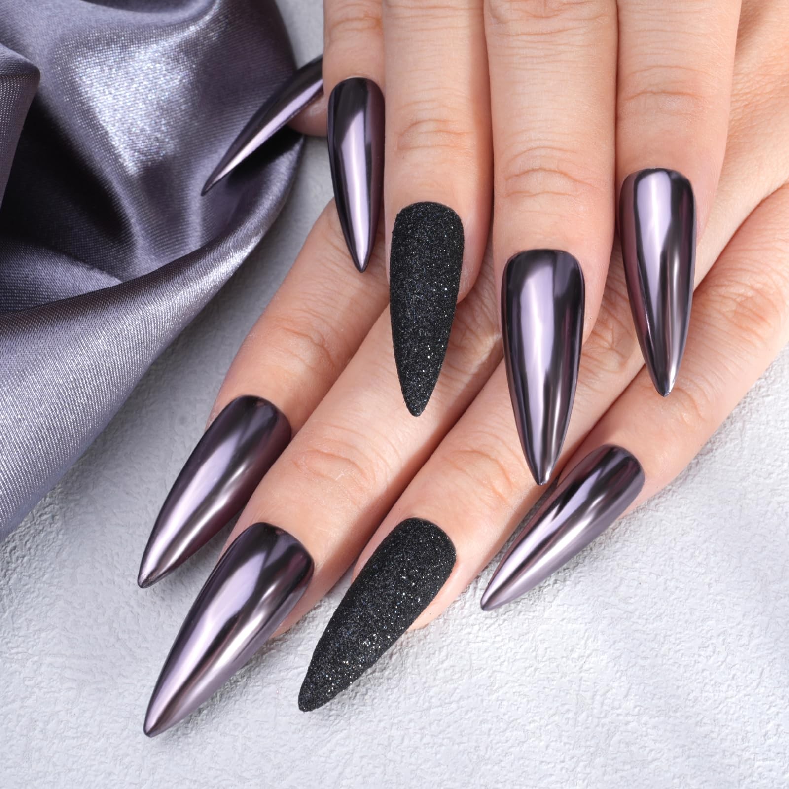 Chrome Nail Powder – Silvery Black Mirror Effect Chrome Nail Powder, Premium …