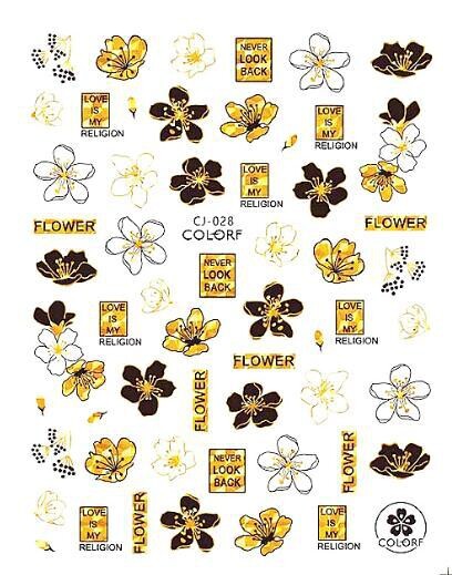 Flowers Nail Decals Sticker Rose Daisy “Love is my Religion’ Bee Honey Leaf