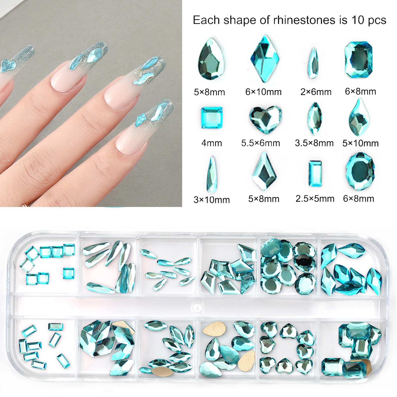 12Box/Set Crystal Rhinestone Diamond 3D NON hotfix Nail Art Decoration 120pcs