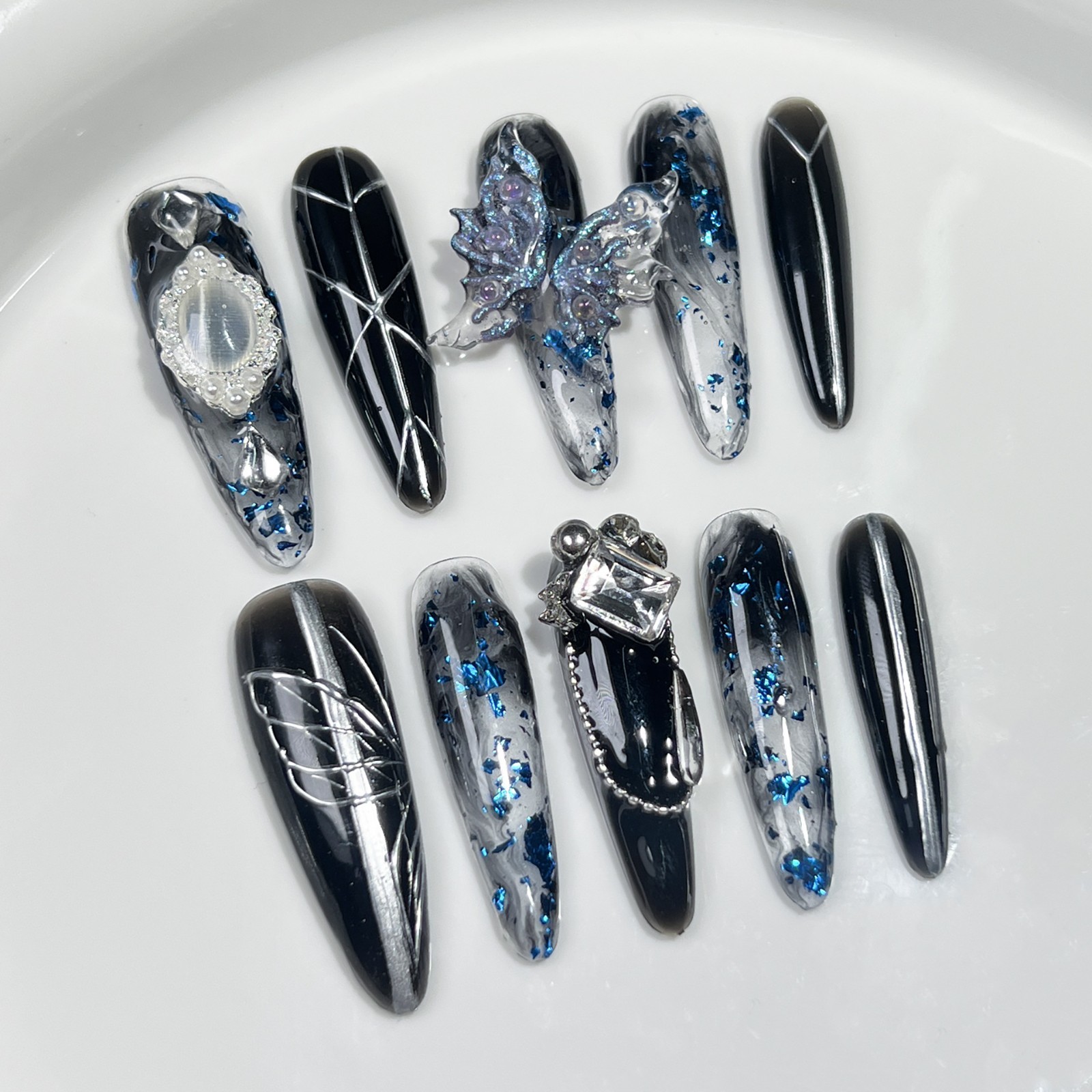 Handmade Wearing Nails Dark Night Butterfly Mysterious Third Sense Fragments Fla