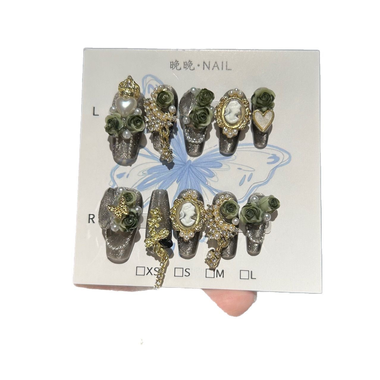 Dark Green Handmade Press On Nails Luxury Goth Style