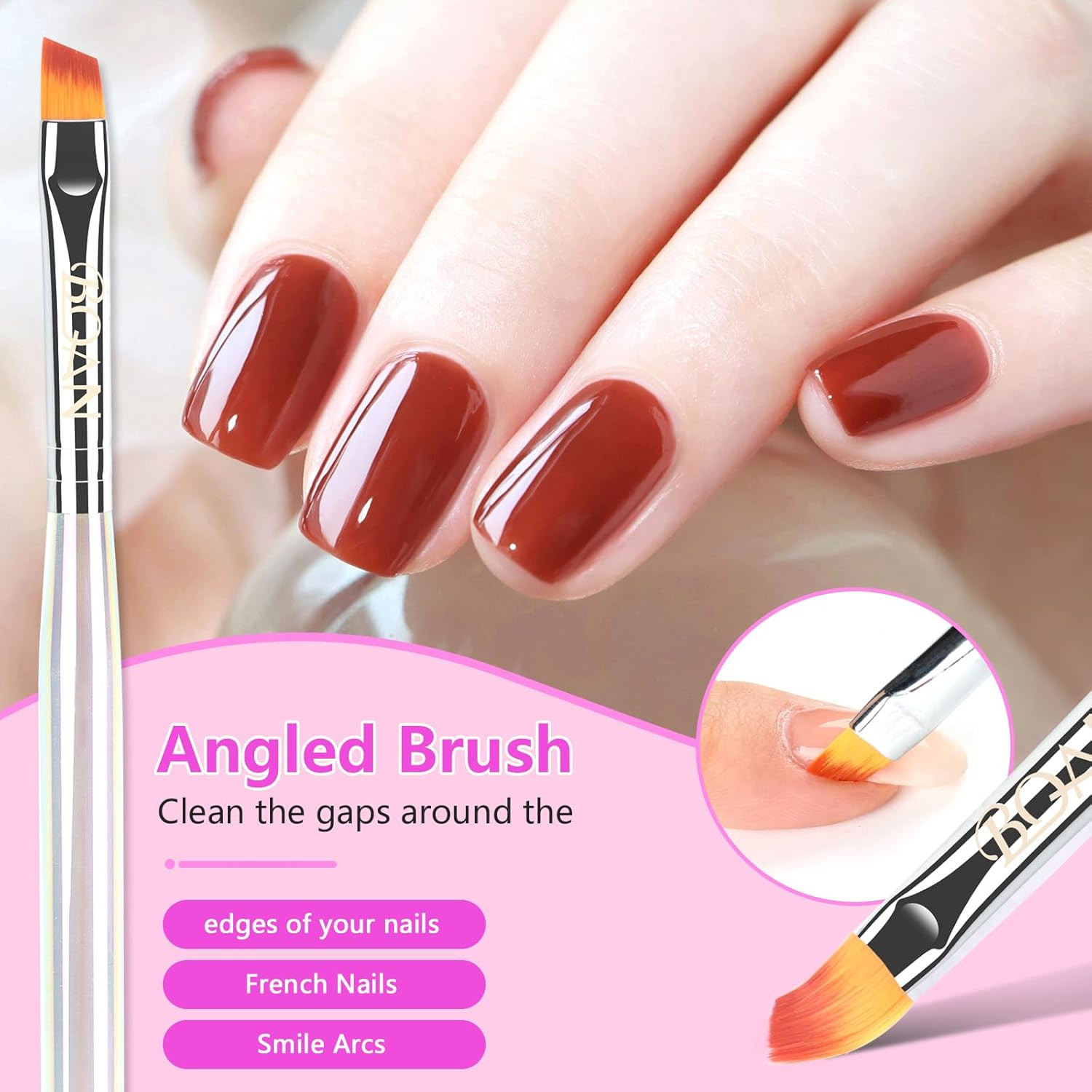 3 Pcs Nail Art Clean-Up Brushes Set – Flat, Oval, Fine Angled for DIY & Salon Us