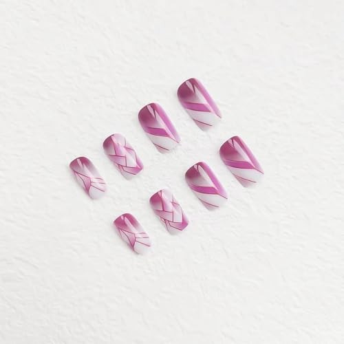 24Pcs Square Press on Nails Medium Fake Nails with Glossy Full Cover style6