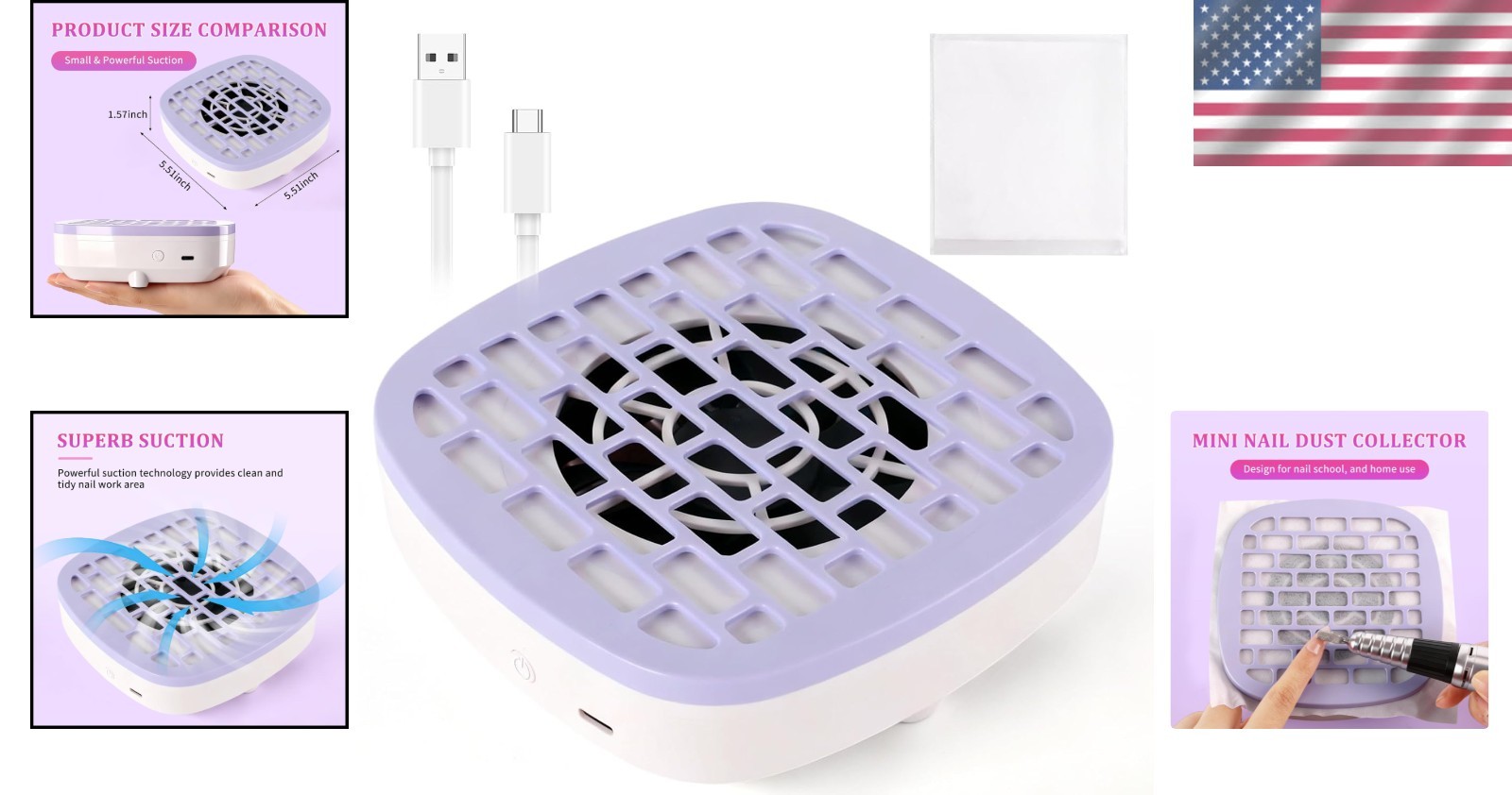 Portable Nail Dust Collector with Powerful Suction and 10 Filter Pads Included