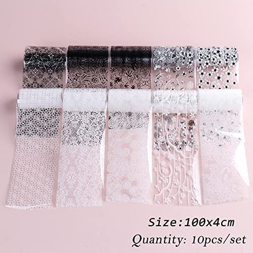 Lace Nail Art Foil Transfer Stickers Black White Flower Foil Transfers Decals