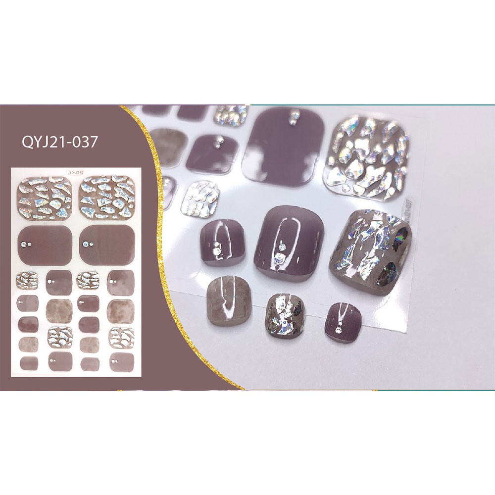 22 Tips Nail Art Glitter Flower Toe Nail Wraps Full Cover Polish Foot Stickers