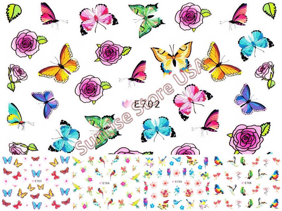 11 Designs 3D Nail Art Sticker Butterfly Birds Flower Vase Rose Insects Decals
