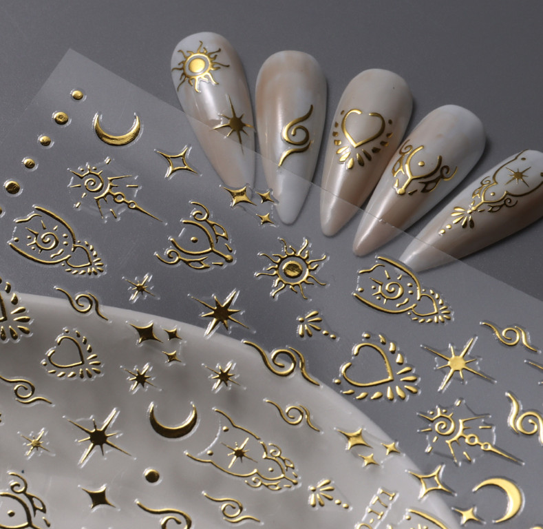 Retro Star Moon Metallic Gold Silver Laser Spiritual Baddies Nail Stickers NS39