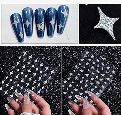 6 Sheets Silver Nail Art Stickers Decals Glitter Nail Supplies 3D Self Design 5