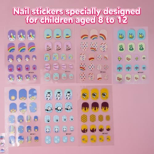 10 Sheets Colorful Kid Full Nail Wraps Stickers with Kids Nails Strips Cute