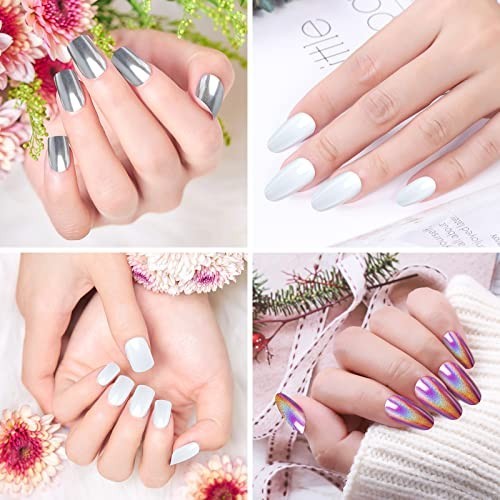 36 Jars Chrome Nail Powder Kit – White Pearl, Silver Metallic, Holographic Dip f
