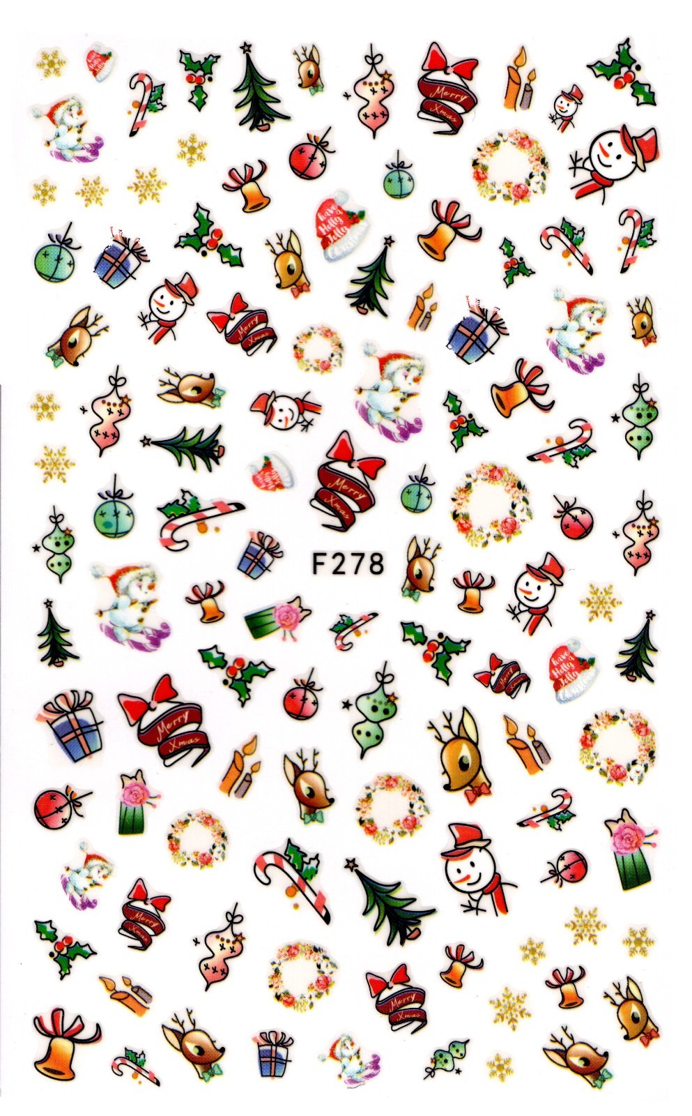 Nail Art 3D Decal Stickers snowman Christmas tree snowflakes deer candle F278