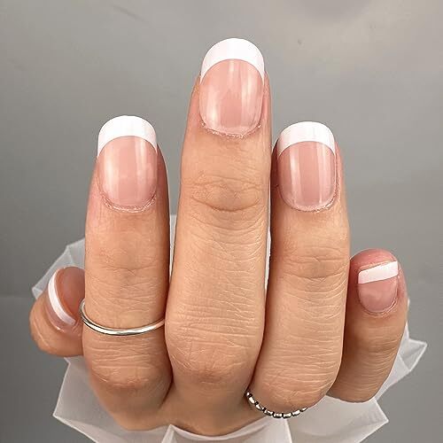 Press on Short Square Acrylic Fake Nails with Apricot Design French Natural