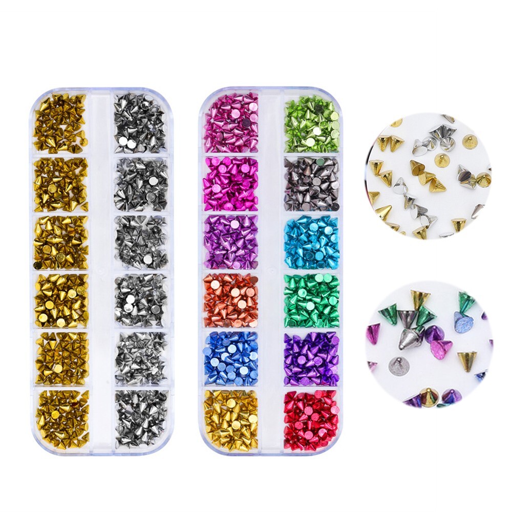 2 Boxes Multicolor Nail Art Shiny Cone Shape Rivet Studs Nails DIY Decoration