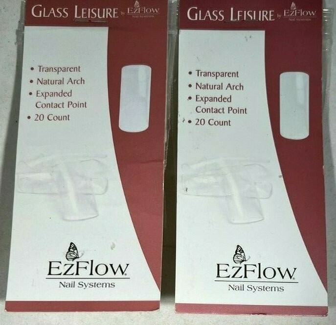 (2 PACK) EzFlow Glass Leisure Nail Tips – Transparent – Natural Arch – 20 Count