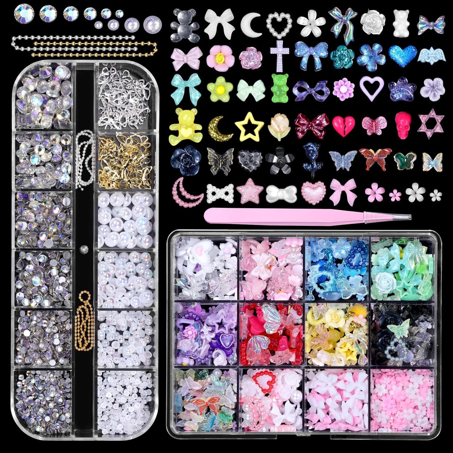 3D Nail Art Charms Set with Flowers, Pearls, and Butterfly Accessories